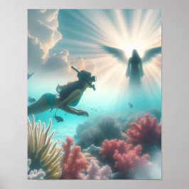 Póster Buzo aficionado encuentra un ángel en el arrecife