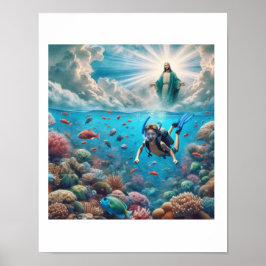 Póster Buzo aficionado encuentra un sitio celestial