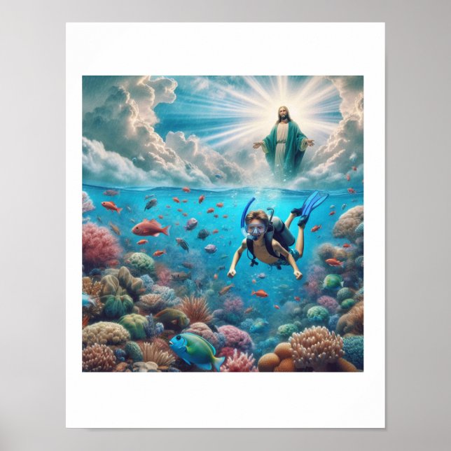 Póster Buzo aficionado encuentra un sitio celestial (Frente)