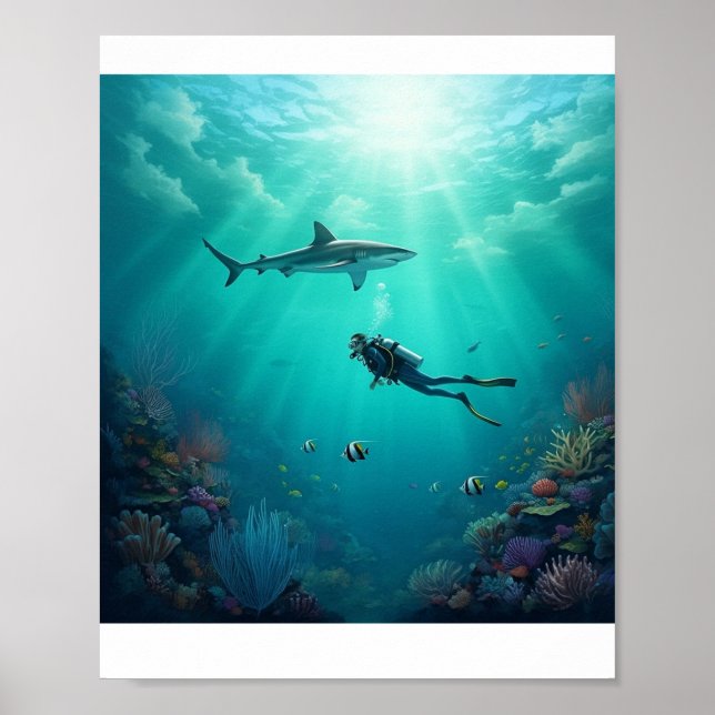 Póster buzo se encuentra con un tiburón (Frente)