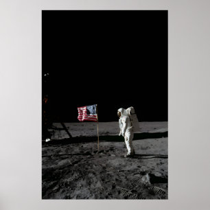 Póster Buzz Aldrin en la Luna con bandera - Apolo 11 NASA