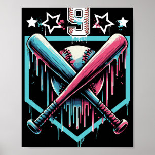 Póster Bysebyll Drip Cumpleaños 9 Niños Número 9 Juventud