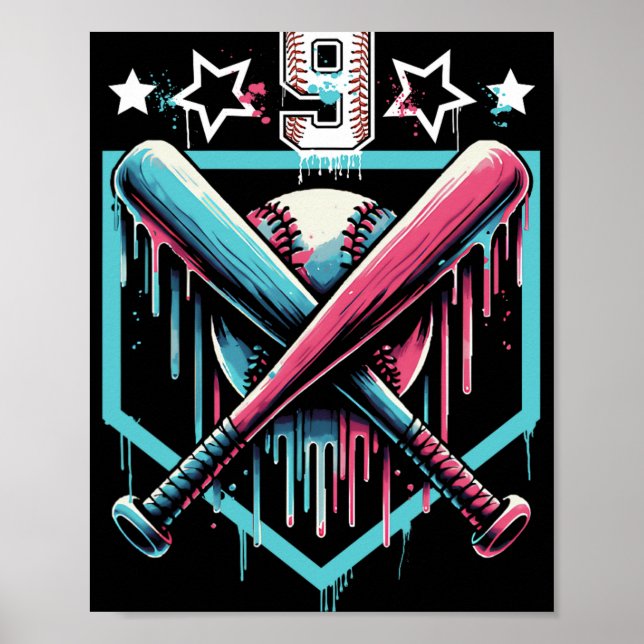 Póster Bysebyll Drip Cumpleaños 9 Niños Número 9 Juventud (Frente)