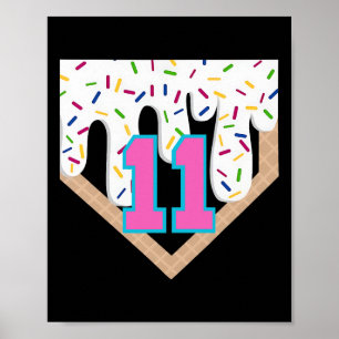 Póster Bysebyll Drip cumpleaños número 11 Home Plate Niño