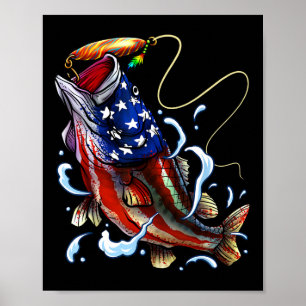 Póster Byss Fishing Fish Bandera Americana Papá Padre Cua