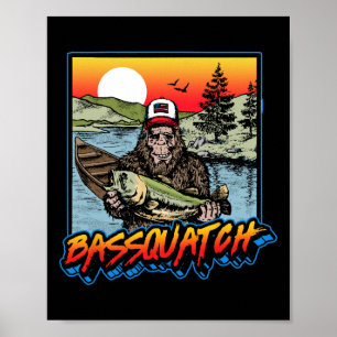 Póster Byssquatch! Divertido Byss Pesca Sasquatch Retro 8
