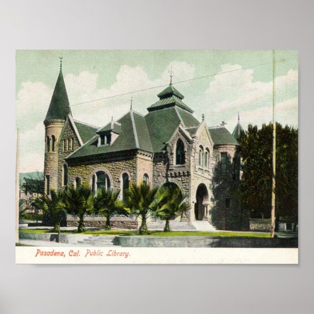Póster c1910 Public Library, Pasadena, CA (Frente)