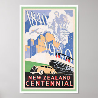 Póster c1940 cartel de viaje Nueva Zelanda