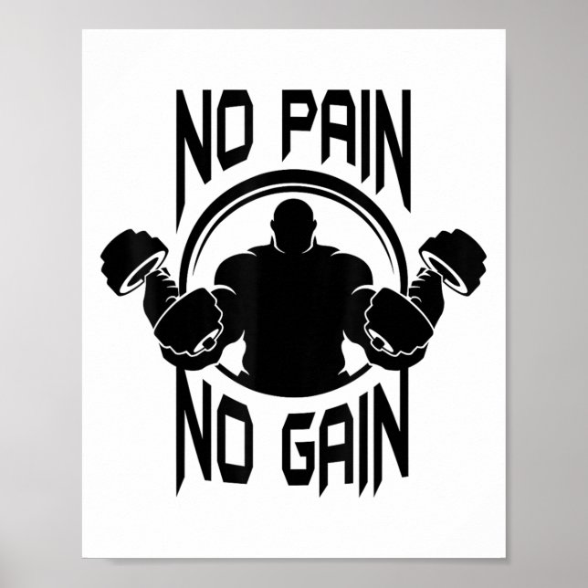 Póster C386 No Pain No Gain Gym Workout Fitness Motivatio (Frente)