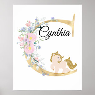 Póster C letra monograma de nombre personalizado con pony