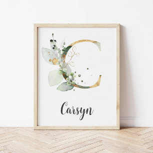 Póster C Letra monograma verde nombre de guardería impres