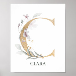 Póster C Monograma Floral Personalizado