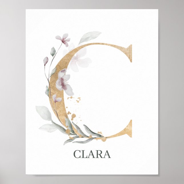 Póster C Monograma Floral Personalizado (Frente)