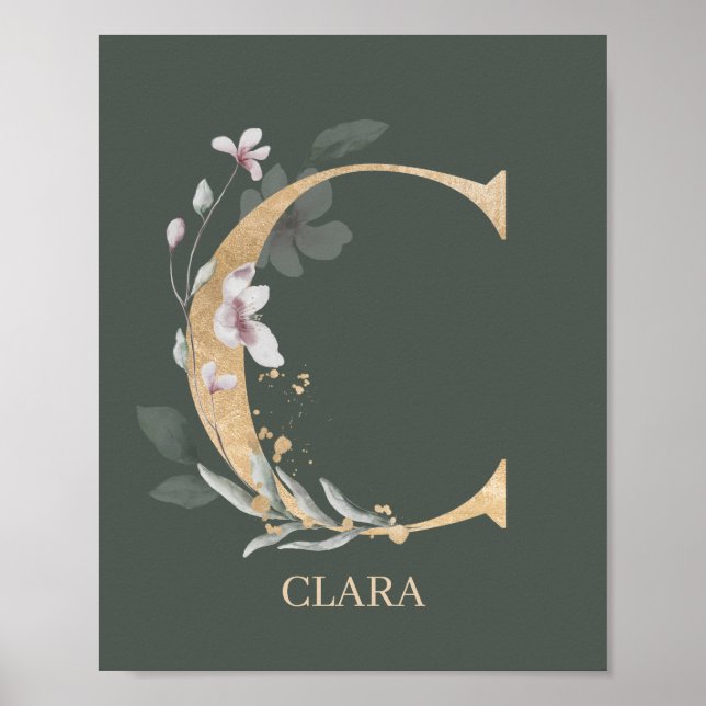 Póster C Monograma Poster Floral Personalizado (Frente)