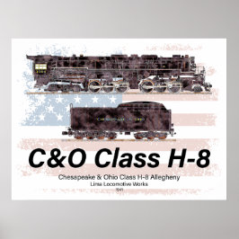 Póster C&O Class H-8 Allegheny Locomotive - American flag