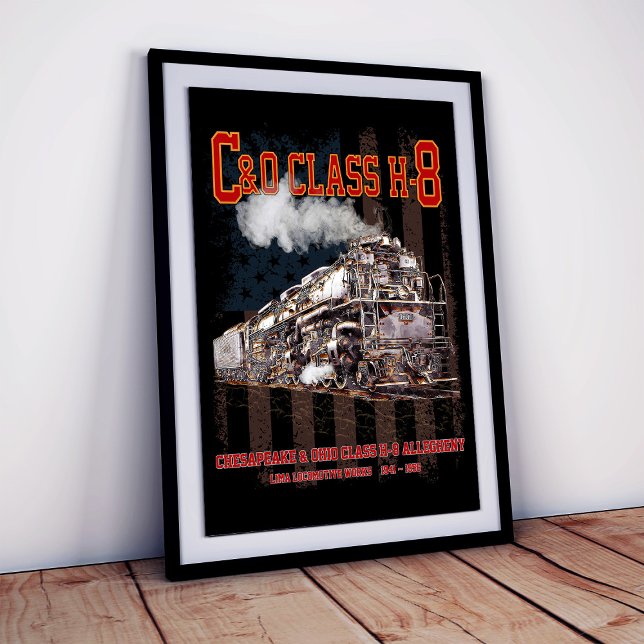Póster C&O Class H-8 Allegheny Locomotive - American flag (C&O Class H-8 Allegheny Locomotive - American flag. Poster)