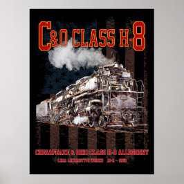 Póster C&O Class H-8 Allegheny Locomotive - American flag