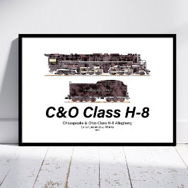 Póster C&O Class H-8 Allegheny Steam Locomotive Profile