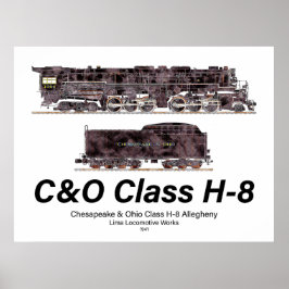 Póster C&O Class H-8 Allegheny Steam Locomotive Profile