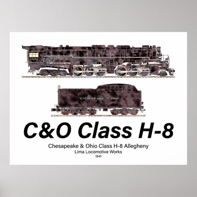 Póster C&O Class H-8 Allegheny Steam Locomotive Profile (Frente)