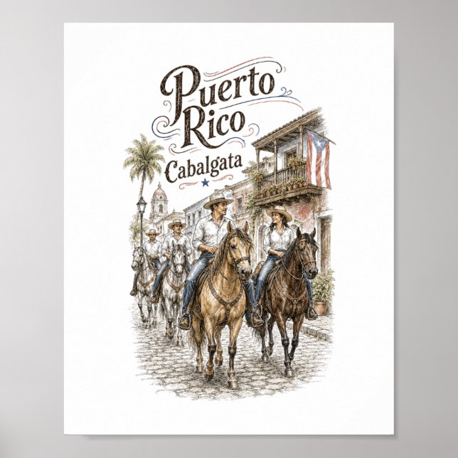 Póster Cabalgata Puerto Rico A Caballo 8x10 (Frente)