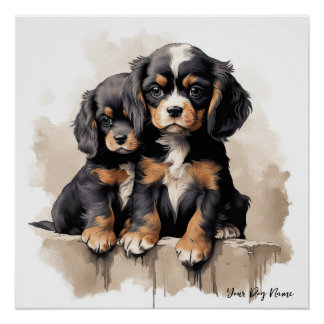 Póster Caballero amistoso Rey Charles Spaniel Perros Cach