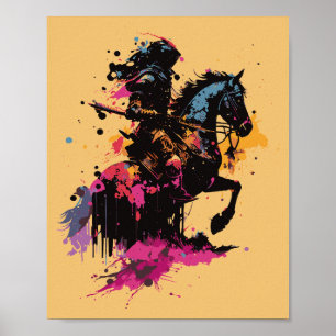Póster Caballero Blindado a Caballo Pintura Salpicadura G