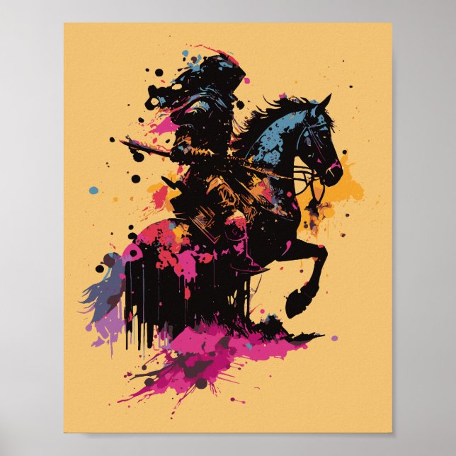 Póster Caballero Blindado a Caballo Pintura Salpicadura G (Frente)