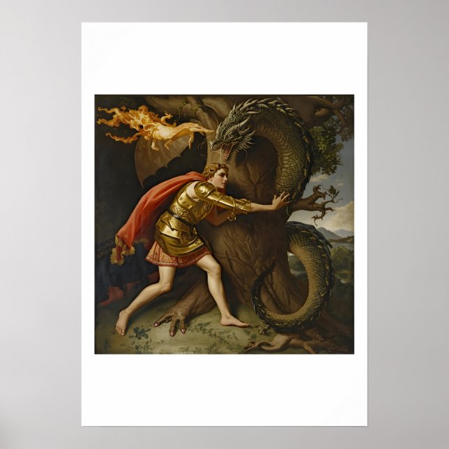 Póster Caballero de Armadura Dorada vs. El Dragón (Frente)
