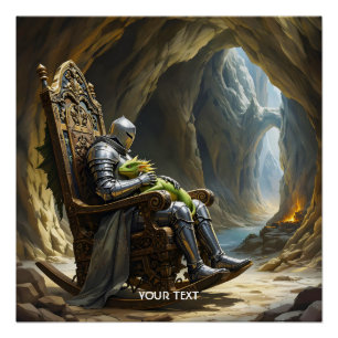 Póster Caballero de dragón de cueva fantástico lindo