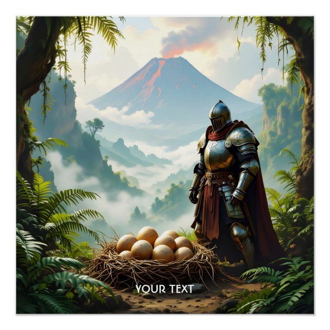 Póster Caballero de fantasía lindo cuidando huevos (Anverso)