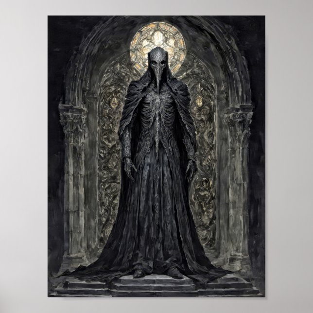 Póster Caballero demonio en una iglesia gótica (Frente)
