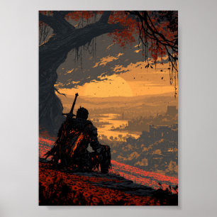 Póster Caballero Descansando de Fantasía Oscura con Vista