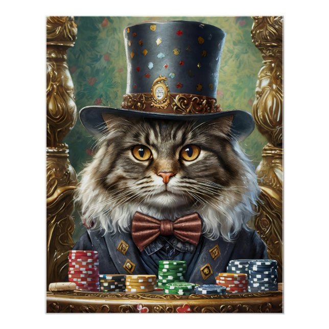 Póster Caballero Kitty, Gato genial jugando al póquer (Anverso)