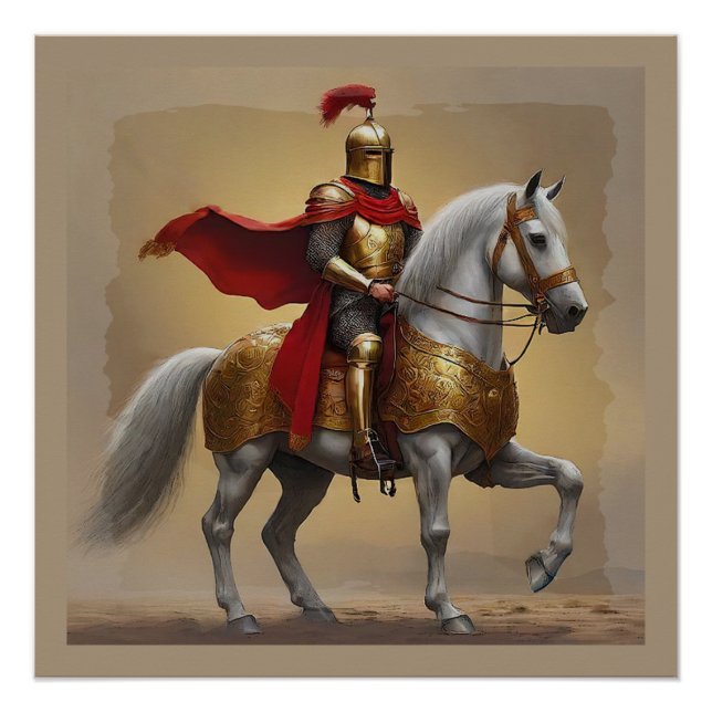 Póster Caballero medieval y caballo (Anverso)