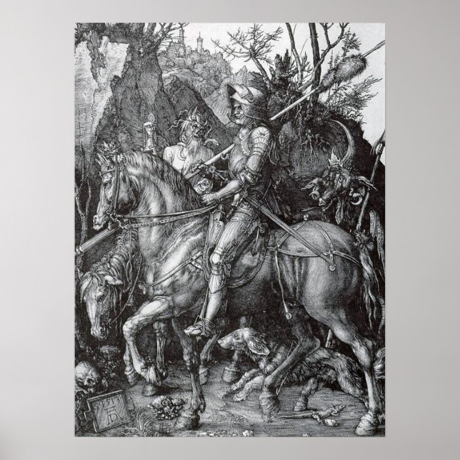Póster Caballero, muerte y el diablo - Albrecht Durer (Frente)