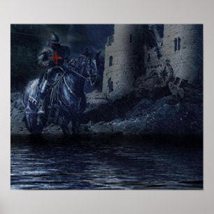 Póster Caballero negro de templo antes de un castillo