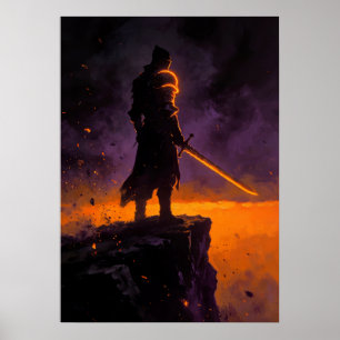 Póster Caballero que contempla el abismo en llamas