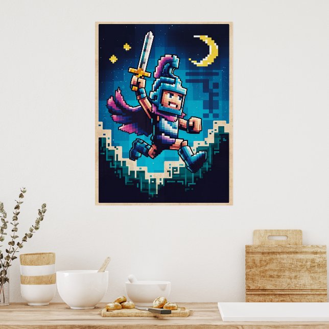 Póster Caballero Retro Pixelado (Cocina)