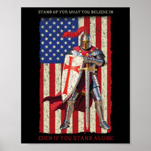 Póster Caballero Templario Cruzado Bandera Americana Medi