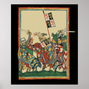 Póster Caballeros cargando, Manesse del Codex del Siglo X