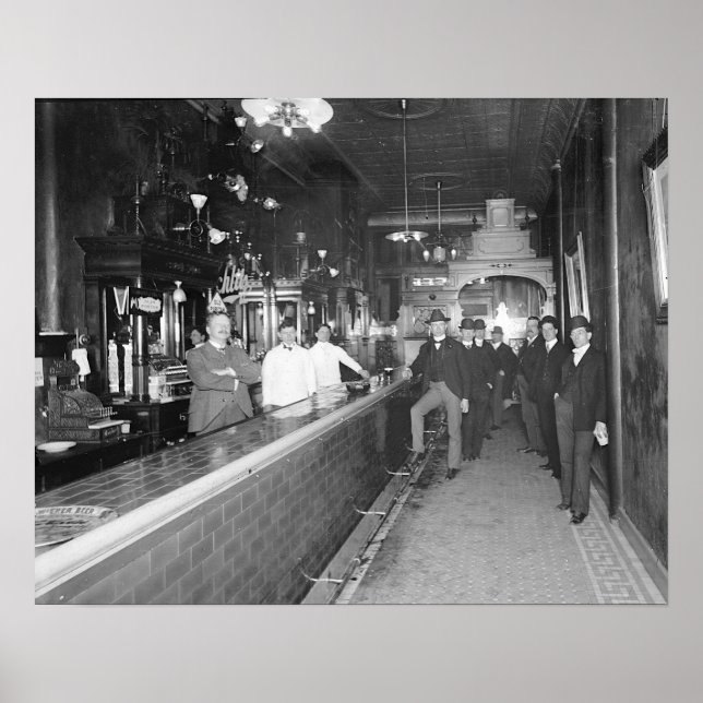 Póster Caballeros En El Bar, 1910. Foto de cosecha de vin (Frente)