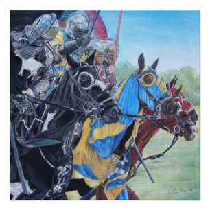 Póster caballeros medievales montando a caballo arte hist