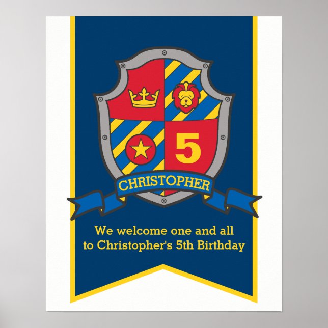 Póster Caballeros niños 5 años bienvenida con escudo herá (Frente)