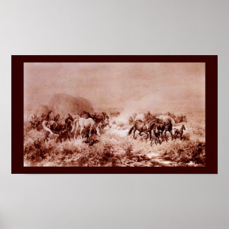 Póster CABALLEROS TOMANDO LA Antigua Marrón, Sepia