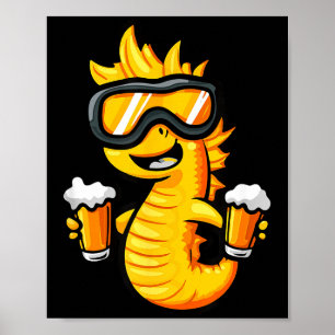 Póster Caballito de mar de esquí con cerveza _ cómic de a