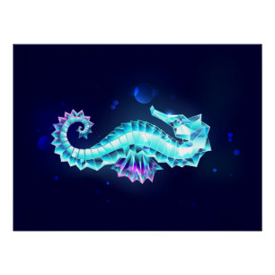 Póster caballito de mar de hielo de cristal sobre fondo a