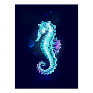 Póster caballito de mar de hielo de cristal sobre fondo a