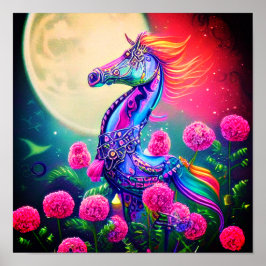 Póster Caballito de mar floral de fantasía   