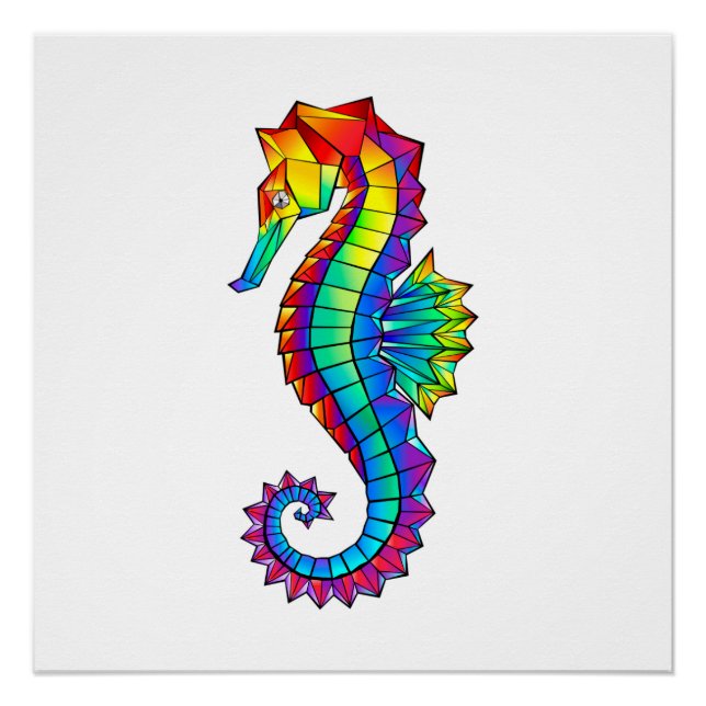 Póster Caballito de mar poligonal arcoíris (Anverso)